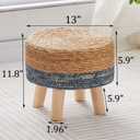 Wimarsbon Round Foot Stool Natural Seagrass Poufs Ottoman Hand Weave Footrest Stool for Couch Desk Extra Seat Step Stool with Solid Wood Legs for Hallway Patio Lounge Blue
