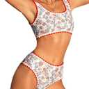 Women's 2 Piece Floral Print Bikini Set Y2K Tankini Set Boho High Waist Swimsuit Full Coverage Bathing Suit Beachwear (Multicolor) M