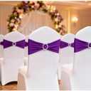 Spandex Purple Chair Sashes 50 Pack, Chair Bands with Buckle Slider for Wedding Party Folding Chairs Decor