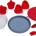 9-Piece Air Fryer Accessories Set for 5.0 Qt+  Silicone Liner, Foldable Basket, Stainless Rack, Baking Cups, Insulated Gloves, Heat Brush & Tongs for Easy Cooking