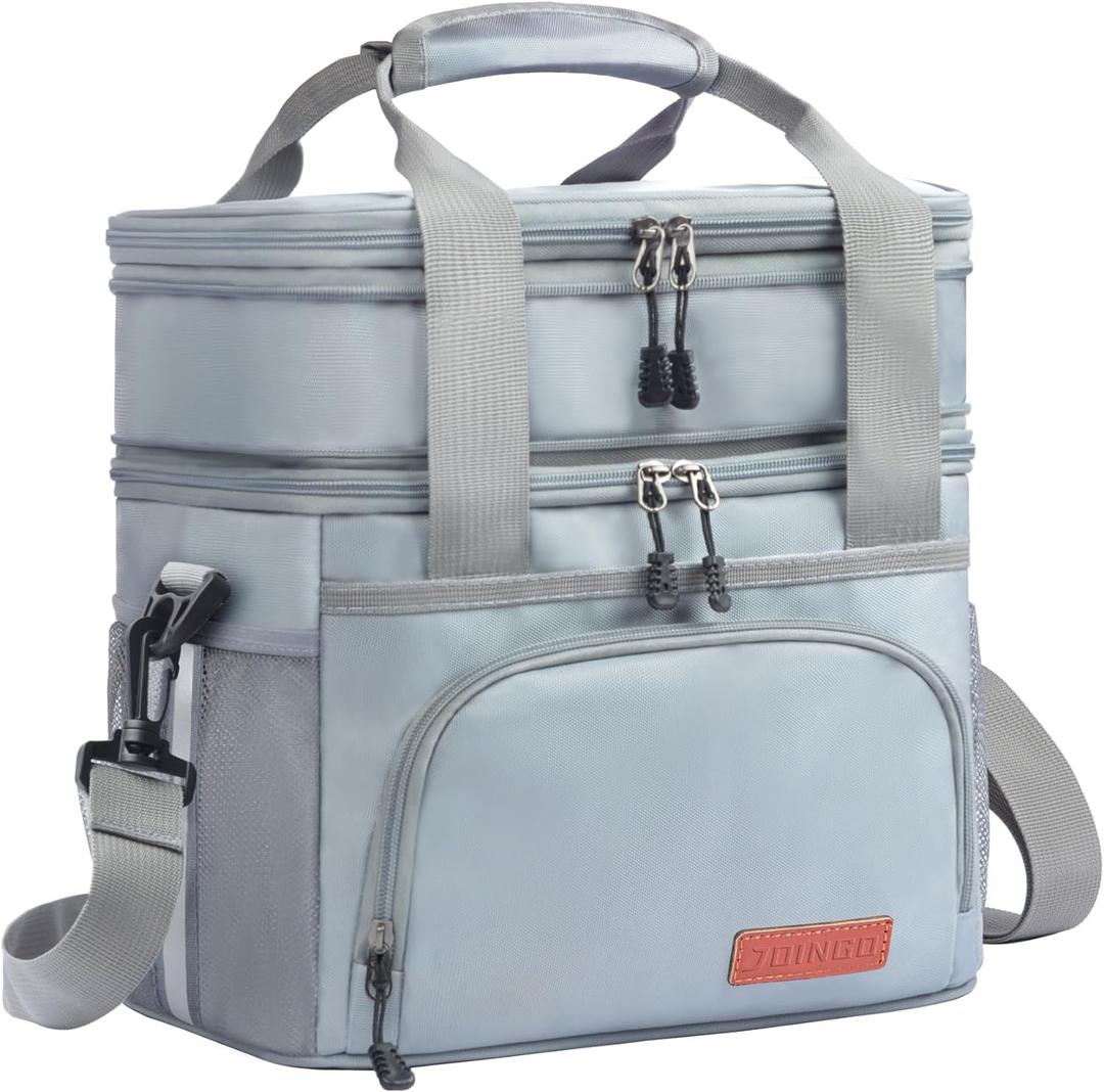 Lunch Box For Men/Women,Large Double-layer Insulated Expandable Reusable Leakproof Cooler Bags For Adults,Lunch Bag With Adjustable Shoulder Strap For Office Travel PicnicGray (16L)