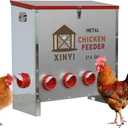 XINYI Automatic Metal Chicken Feeder, 27.6 Gallon Large Capacity with 10 No Waste Ports, Gravity Feeder with Locking Lid & Riveted Handles, Rodent Proof and Weatherproof for Your Chicken Coop