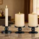 Pillar & Taper Dual Candle Holder: Fit 3" D and 0.87" D Candles - Stable Wide Base & Easy Clean - Smooth Metal Texture Candlestick for Holiday Home Table Centerpiece Decor - Set of 3 Gift (Black)