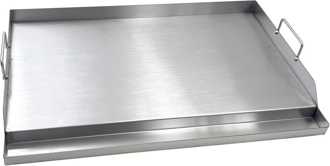 Direct Store Parts DS127 Stainless Steel BBQ Cooking Griddle, Universal Flat Top Griddle with 2 Handles for Most Gas Grills, W25"D16"H2.75", Heavy Duty Stainless Steel Griddle 1pc, Large size (25" x 16" x 2.8")
