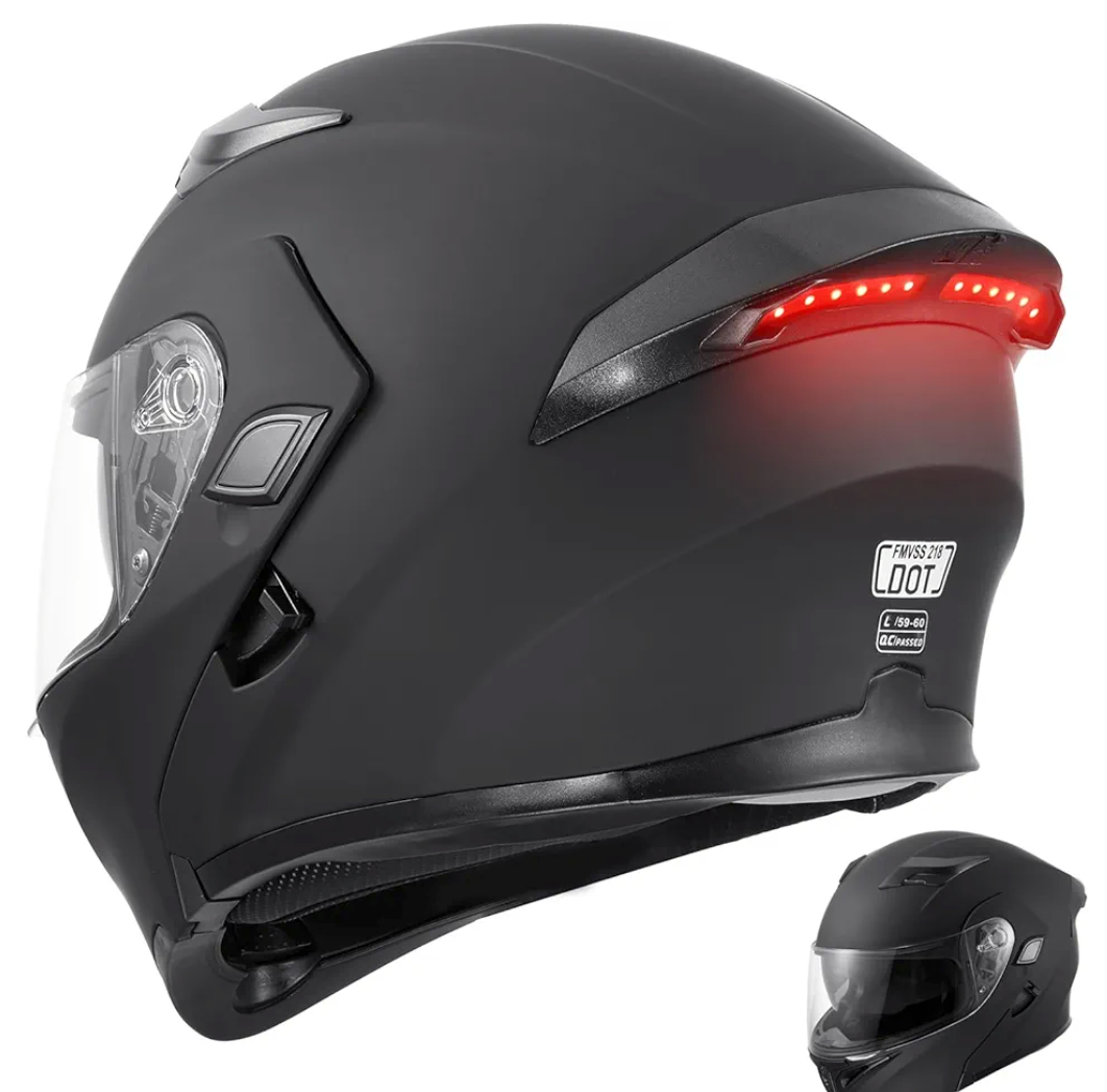 DOT Modular Motorcycle Full Face Helmet Flip-Up Dual Visor, Lightweight & DOT Approved, Matte Black