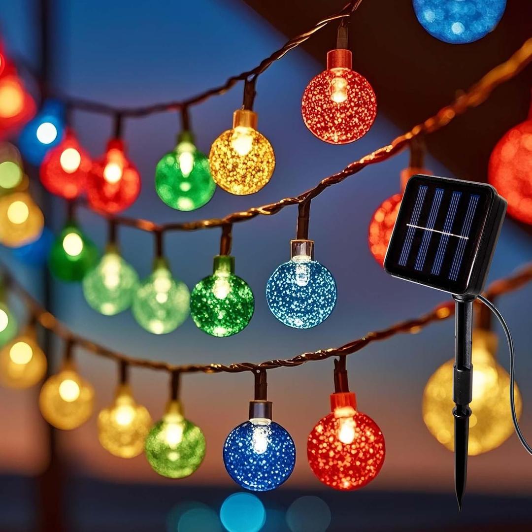 56FT Solar String Lights Outdoor Waterproof, 100LED Crystal Ball Fairy String Lights for Garden, Patio, Camping Decor - Solar Powered LED Globe Lights with Auto On/Off (Multi-Color)