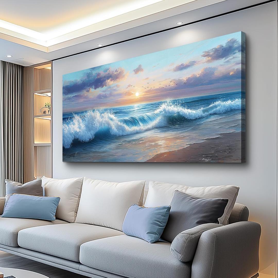 PHAOHUAXM Large Framed Canvas Wall Art For Living Room Wall Decoration For Bedroom Seaside Landscape Painting Dining Room Decor Printed Picture Artworks Modern Room Home Decor Ready To Hang 20"X40"