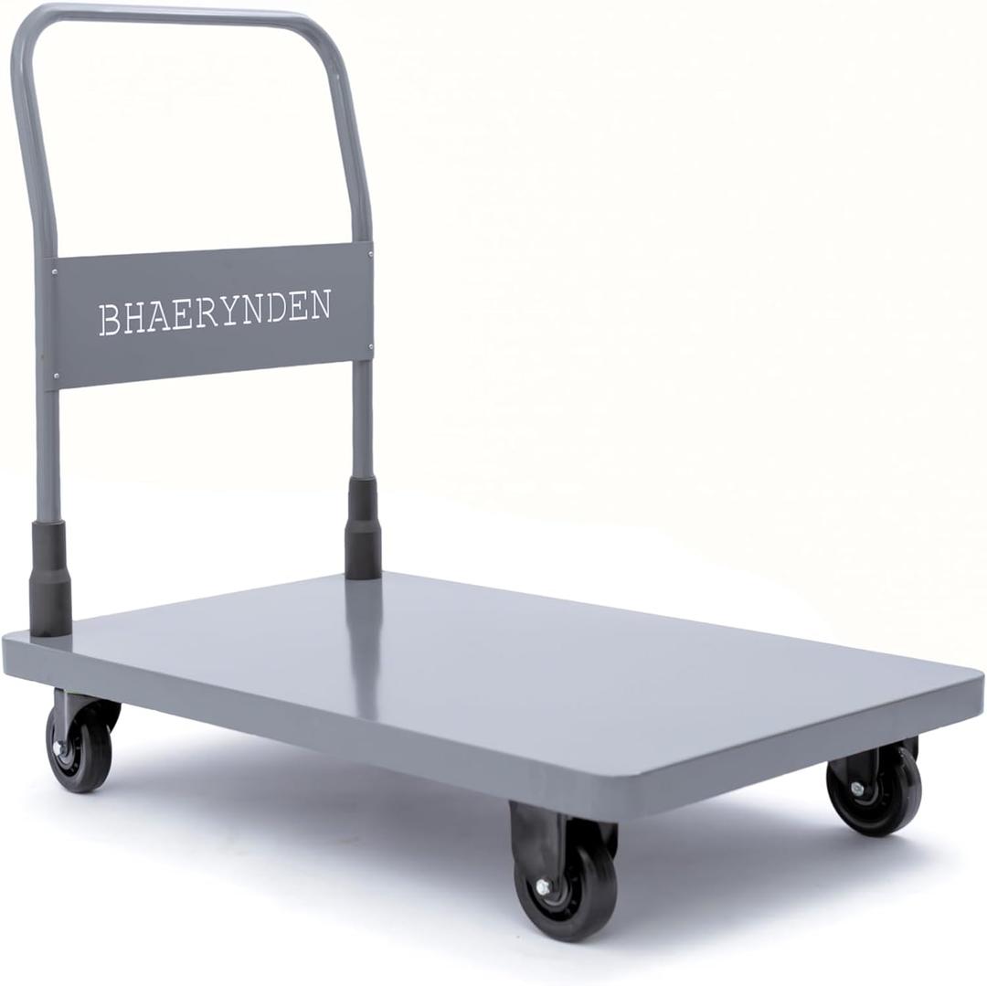 Bhaerynden Folding Platform Hand Truck, 660 lb Push Cart Dolly with Quiet Wheels, 35.0 x 21.7 in, Graphite Grey