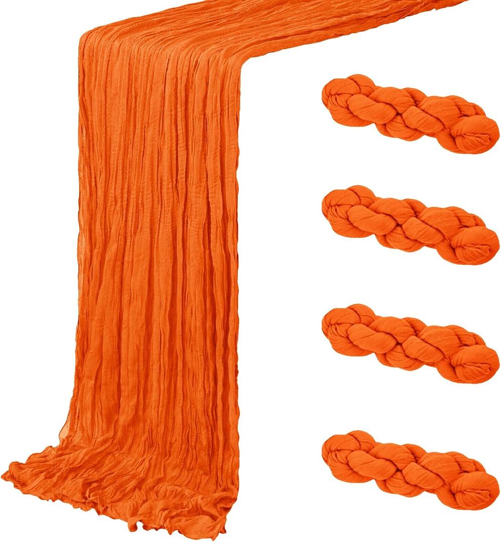 4 Pack Orange Cheesecloth Table Runner 20 x 120 inch Gauze Table Runners 10 FT Long,Semi Sheer Cheese Cloth Fabric Table Runner Bulk for Wedding,Party,Baby Shower,Bridal Shower Decoration