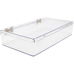 1 Clear Hard Plastic Box with Hinged Lid, 10 3/8" L x 6" W x 2" H, Plastic Display Case and Keepsake Storage Box, Made in USA by Gary Plastic Packaging