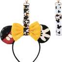 Obavioy 2Pcs Mouse Ear Holder for Backpack Bag Headband Holder Lanyard Strap Keychain Trip Accessories Hanging Decor (White & Black)