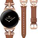 Wearlizer Leather Bands Compatible with Google Pixel Watch 4/3 41mm/Pixel Watch 2/1 Band Women, Dressy Designer Slim Leather Strap with D-Shape Metal Buckle for Pixel Smartwatch Accessories (Brown/Rose Gold)