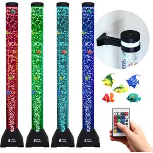 Special Supplies Aquarium Sensory Fish Bubble Light Tube with 16 LED Color Changing Nightlight Effect, Remote Control, and 5 Fishes, Colorful Floor Standing Lamp for Kids and Adults (4 feet)