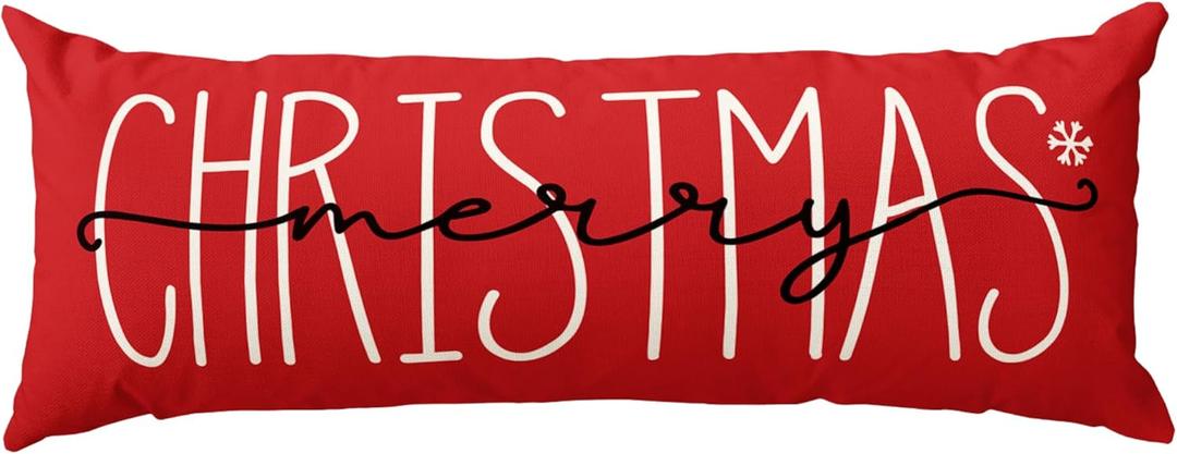 AVOIN colorlife Merry Christmas Red Throw Pillow Cover, 14 x 36 Inch Winter Holiday Cushion Case Decoration for Sofa Couch