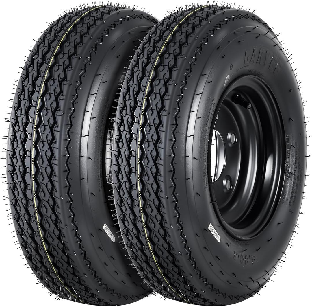 Set of 2 4.80-8 480x8 4.80x8 480-8 Trailer Tires with 8" Black Rims, 5 Lug on 4.5" Bolt Pattern, Load Range C 6PR, Heavy Duty Replacement for Utility, Boat, Camper, Cargo Trailers