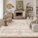 PureCozy Beige 8x10 Area Rug for Living Room,Non-Slip Washable Carpet,Floral Vintage Distress Print Pattern Area RugEasy Care for High Traffic Soft Carpet in Bedroom Office Coffee Table Dining Room