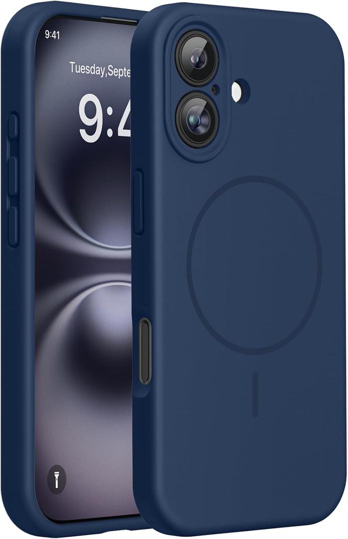 Miracase Compatible with iPhone 16 Case, [Soft Anti-Scratch Microfiber Lining], Compatible with MagSafe, Liquid Silicone Case Shockproof Drop Protection Phone Case for 16,Dark Blue