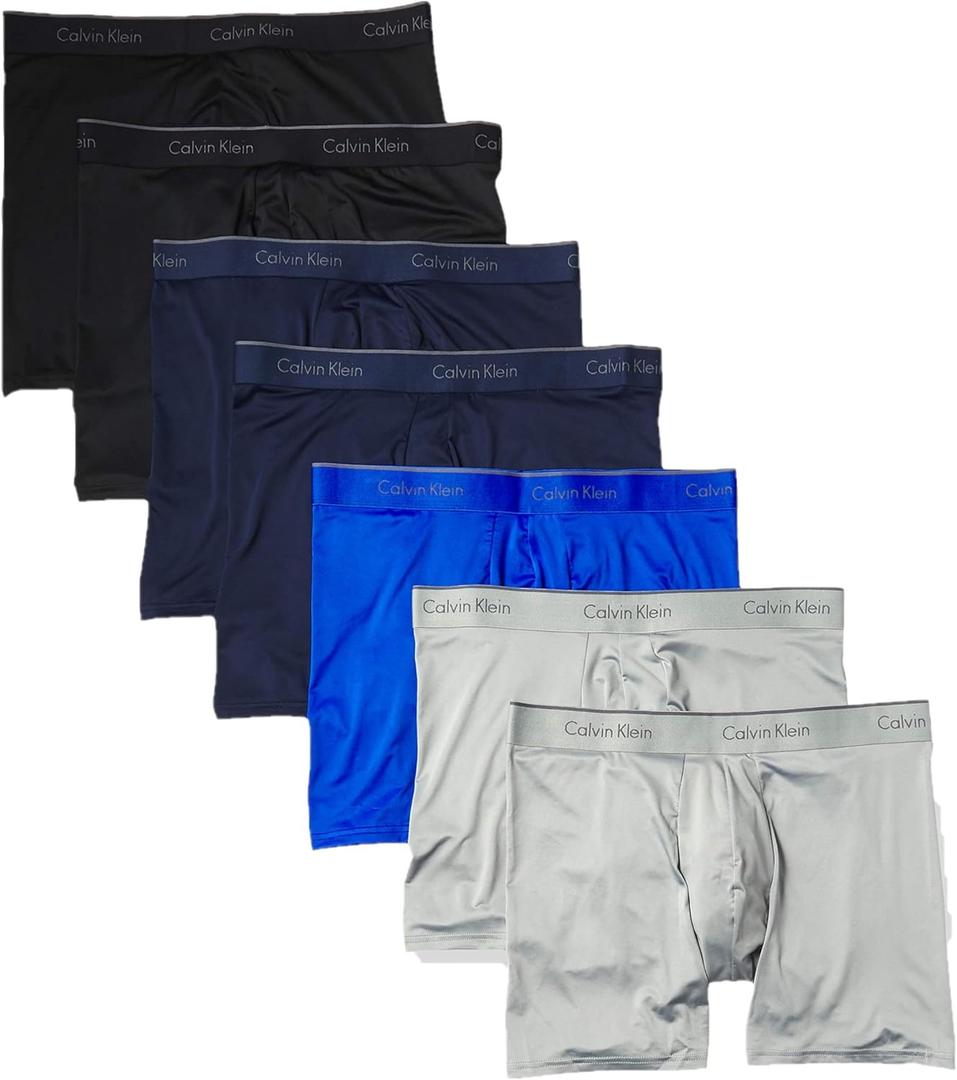 Calvin Klein Men's Micro Stretch 7-Pack Boxer Brief (Large, 2 Black, 2 Blue Shadow, 2 Medium Grey, 1 Cobalt Water)