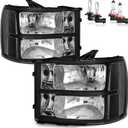 Headlights W/Bulbs for 2007-2013 GMC Sierra 1500/2007-2014 Sierra 2500 HD 3500 HD Halogen Headlamp Replacement Driver & Passenger Side