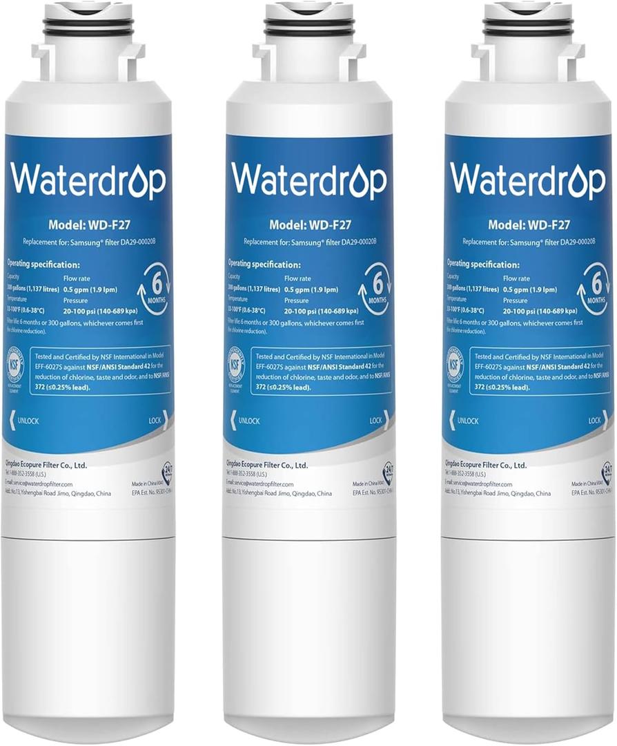 Waterdrop DA29-00020B Replacement for Samsung Water Filter HAF-CIN/EXP, DA29-00020B, HAF-CIN, DA29-00020B-1, RF28HMEDBSR, RF263BEAESR, RS25J500DSR, RF263TEAESG, HDX FMS-2, DA97-08006A-1, 3 Filters
