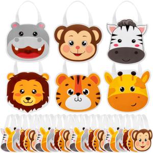Maxdot 24 Pcs Jungle Party Favor Bags Safari Animals Party Favors Gift Bags with Handles Non-woven Goodie Treat Candy Bag for Jungle Safari-themed Wild Birthday Supplies