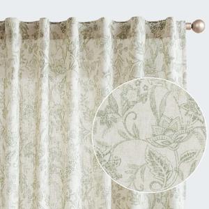 jinchan Floral Linen Blend Curtains for Living Room Green French Country Farmhouse Curtains 96 Inches Long Light Filtering Kitchen Window Back Tab Semi Sheer 2 Panels, Size: 50"W x 96"L