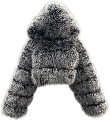 DLNYC Faux Fox Fur Layered Hooded Bolero Faux Fur Cropped Jacket Luxury Spring Fashion Jacket Small