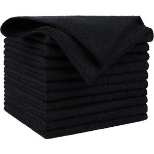 AIDEA Microfiber Cleaning Cloth Black 10PK, Microfiber Towels for Cars, Premium Wash Cloths, Dusting Cloth Lint Free Cleaning Rags for SUVs, House, Kitchen, Window, Cleaning Supplies