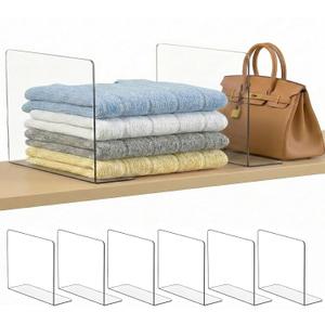 SortNStore Shelf Dividers for Closet Organization: 10" Tall x 16" Deep, Deeper Adhesive Separators Features Acrylic Material and Provides Storage for Clothes and Sweater in Bedroom Cabinets(6-Pack)