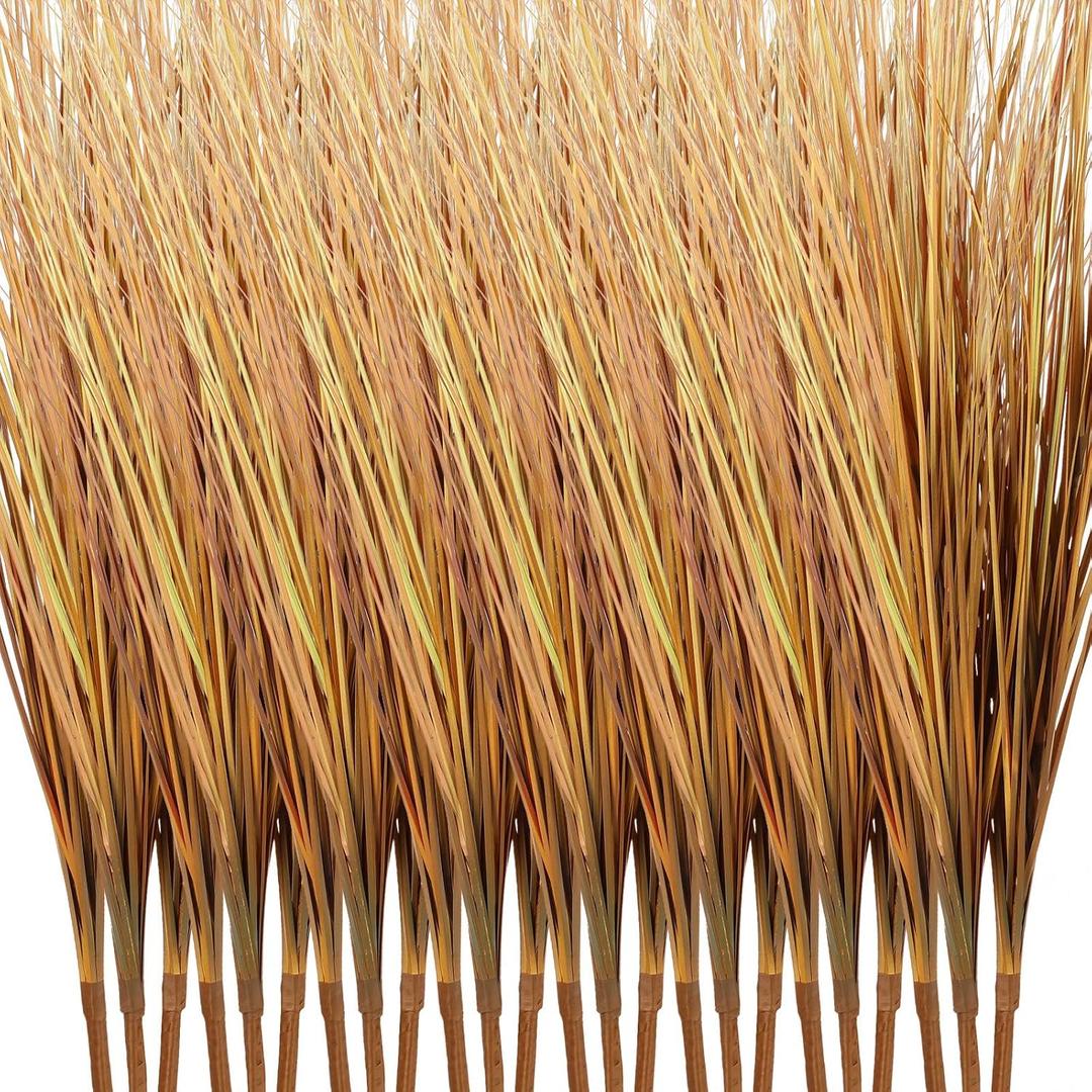 Tigeen 12 Pcs 33 Inch Artificial Fall Plants Outdoor Faux Fall Wheat Grass Greenery Stems UV Resistant Artificial Onion Grass Autumn Fake Shrubs Plant for Outdoor Indoor Window Home Decor
