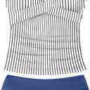 Girls Swimsuit Tankini Criss Cross Ruched 2 Piece Bathing Suit Printed Girl Swimwear for Teens (15-16 Years, White Stripes)