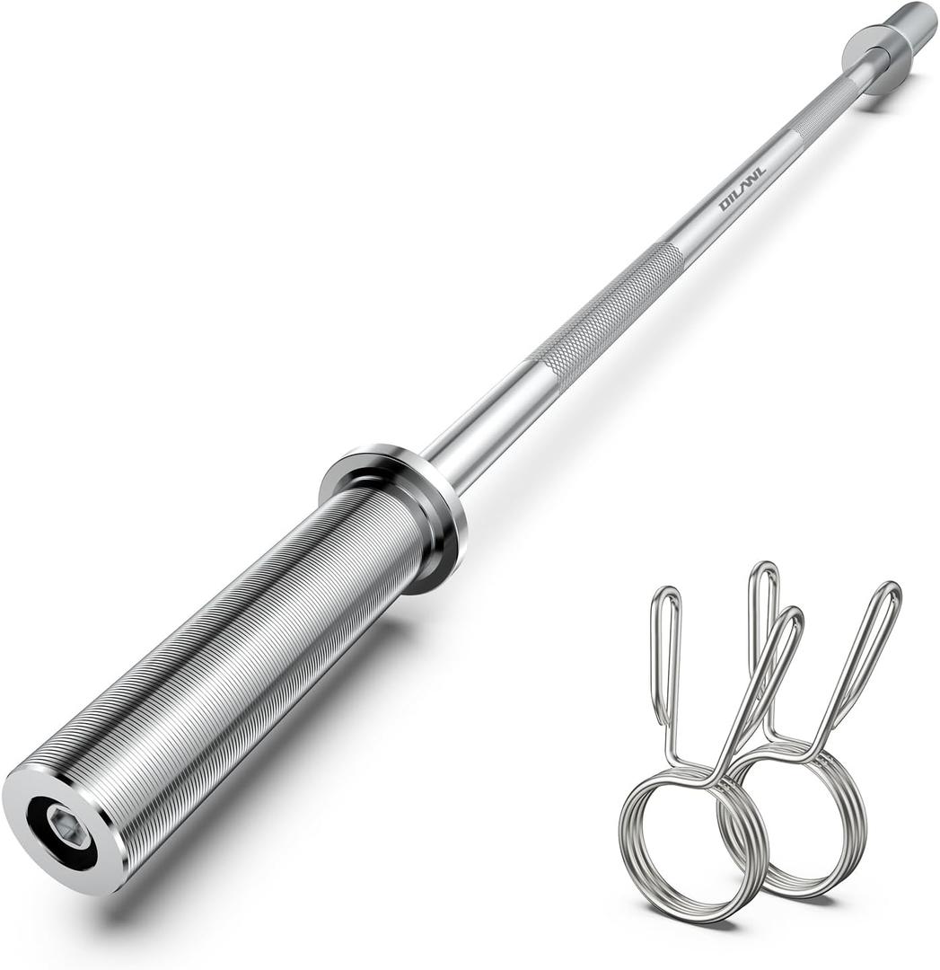 Olympic Barbell Bar 55", 2In-Weight Lifting Bar Standard Straight Barbell Bars for Bench Press/Hip Thrusts/Biceps/Lunges/Squat/Strength-Training Home Gym Weight Bar, 2 Collars(500lb Capacity) (Silver)