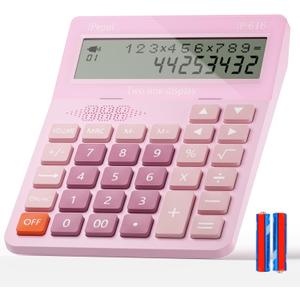 Calculators Desktop, Desk Calculator with Large 2 Line Display, Talking Basic Calculator with big Button & Adjustable Volume, 4 Function Calculators for Business, Students,School Office Supplies(Pink)