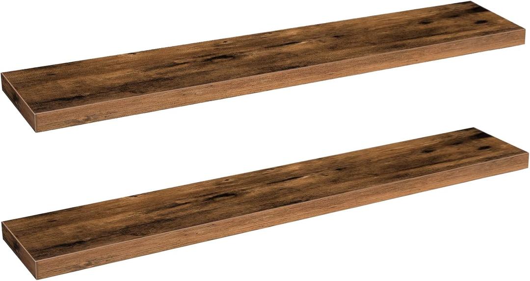 HOOBRO Floating Shelves, Wall Shelf Set of 2, 47.2 Inch Hanging Shelf with Invisible Brackets, for Wall Decor in Bathroom, Bedroom, Toilet, Kitchen, Living Room, Office, Rustic Brown BF120BJP201