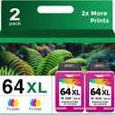64XL Color Ink Cartridge Replacement for HP Ink 64 XL 64XL HP64 XL HP64XL (Tri-Color,2-Pack) Work with 7855 7858 7800 7155 7100 6255 6252 6232 7158 7164 7955e 7900e Tango Printers
