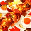 SHareconn 6ft Fall Garland with Lights, Autumn Leaves Garland with Realistic Pumpkins, Thanksgiving Christmas Decorations for Mantle Home Wedding Table Porch Indoor Outdoor, Orange, 6 FT