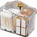 Qtips Holder Bathroom Container,3-Section Cotton Ball/Swabs Dispenser,3 Grids Apothecary Jar Organizer, Cosmetics Storage for Vanity