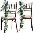 Ling's moment 10pcs Wedding Chair Decorations Aisle Floral Swag Artificial Pew Flowers Hanging Garland Dusty Blue & Navy for Ceremony Reception Church Rose Floral Faux Arrangement Party Outdoor Decor