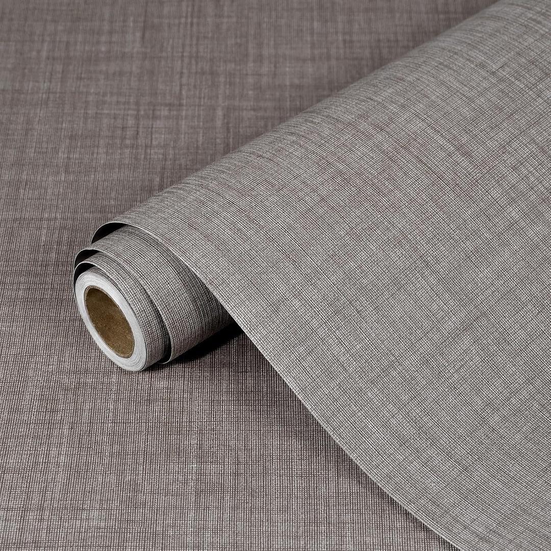 Dark Gray Grasscloth Peel and Stick Wallpaper 23.6"x200"