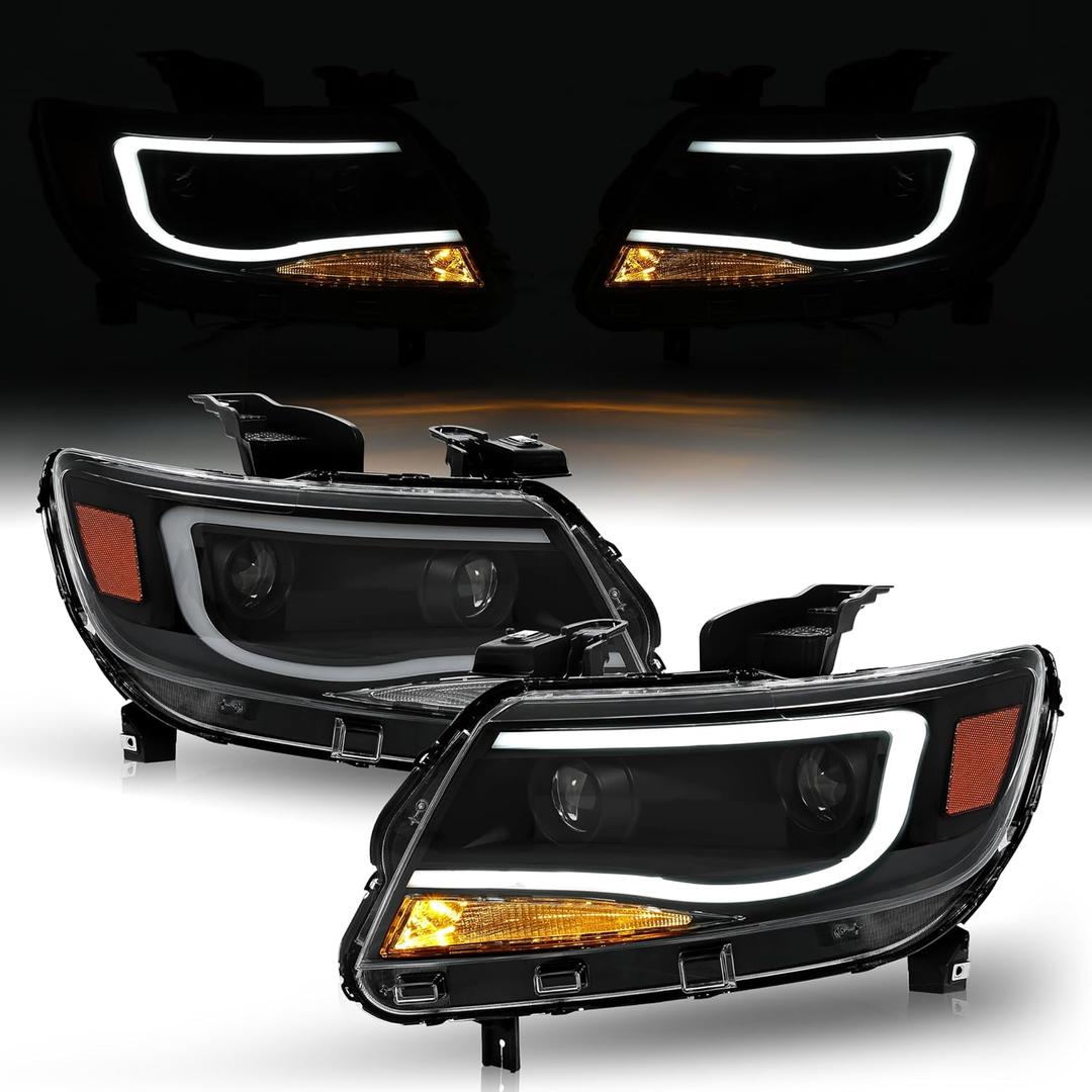 HECASA Pair Projector Headlights Compatible with 2015-2023 Chevy Chevrolet Colorado Replacement for GM2502407 GM2503047 LED DRL Headlamps Assembly Driver & Passenger Side Clear Lens Black Housing