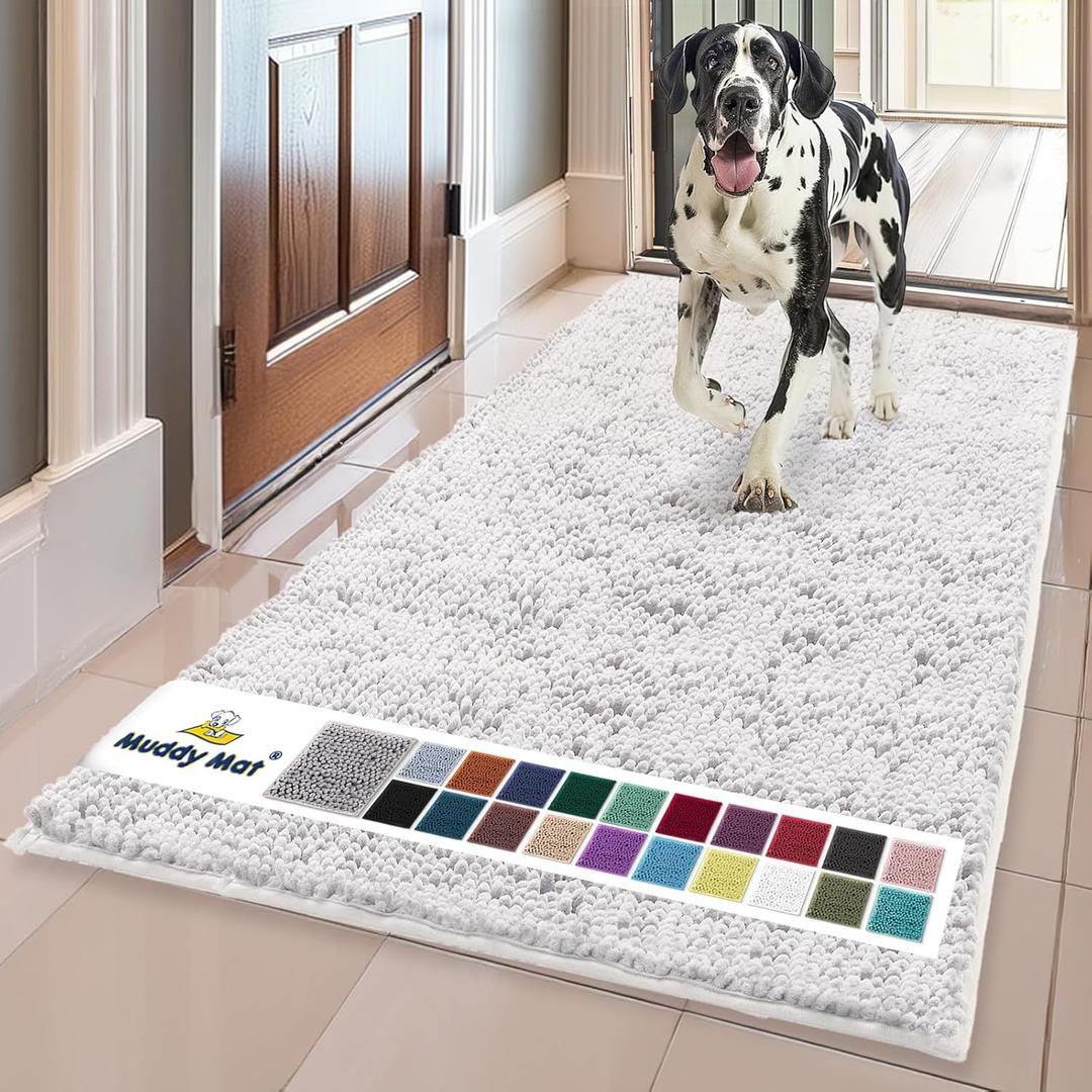Muddy Mat | Super Absorbent Door Mat Indoor, Microfiber Quick Dry Chenille Entryway Rug, Non-Slip Front Door Mat, Indoor Mats for Entryway, Machine Washable Pet Rug, White 36"x60"