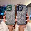 for iPhone 13 Pro Max Case, Flowers Butterfly Slim Hard PC Frosted Shockproof Drop Protection Cover, Translucent Matte Floral Phone Case for Women Girls 6.7" - Green