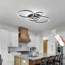 O'NEELDY Flush Mount Modern Ceiling Light Black Led Modern Light Fixtures Ceiling Mount Lights 4 Rings Led Chandelier Lamp Fixture with Remote for Living Room Kitchen Dining Room Bedroom