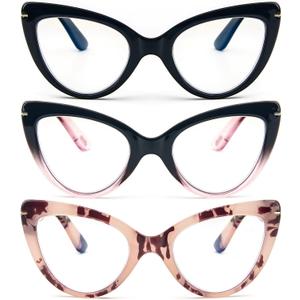 MMOWW Cat Eye Reading Glasses Fashion Cute Reader for Women (Black/Black Pink/Pink Powder), Magnification Strength: 2.75