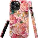 Case for iPhone 13 Pro,Rose Blooming Pink Aesthetic Phone Case Slim Silicone Shockproof Cover for Girls WomenGlossy & Durable
