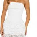 Strapless Mini Dress Sleeveless Ruffle Summer Bodycon Party Lace Grad Short Dress (White, S)