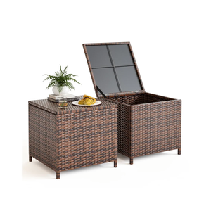 UDPATIO Outdoor Wicker Side Table with Storage Set of 2 Patio Rattan End Table Small Resin Square Container Coffee Table Backyard Pool for Furniture Covers, Toys and Gardening Tools (Brown)Amazon's Choice