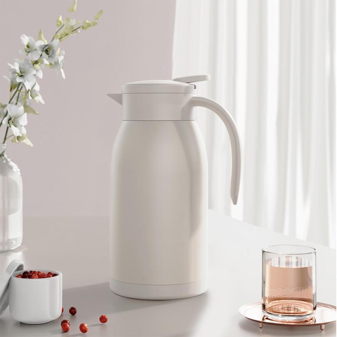 41 Oz Thermal Coffee Carafe Stainless Steel Insulated Thermos Double Wall Vacuum Flask Leak-Proof Thermos for Travel Office School Party Camping Use-Pink White