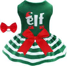 Elf Dog Dresses Velvet Holiday Small Dogs Clothes Onesie Pet Apparel Girl Puppy Skirt, XS