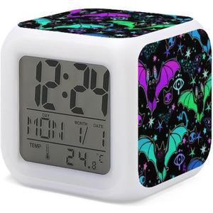 Magic Bat Wormhole Alarm Clock for Kids Boy Girl 7 LED Color Changing Wake Up Clock Home Decor Bedroom Digital with Temperature Display